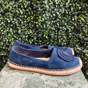 Karl Lagerfeld Paris Navy Abby Slip On Suede Espadrille Flats